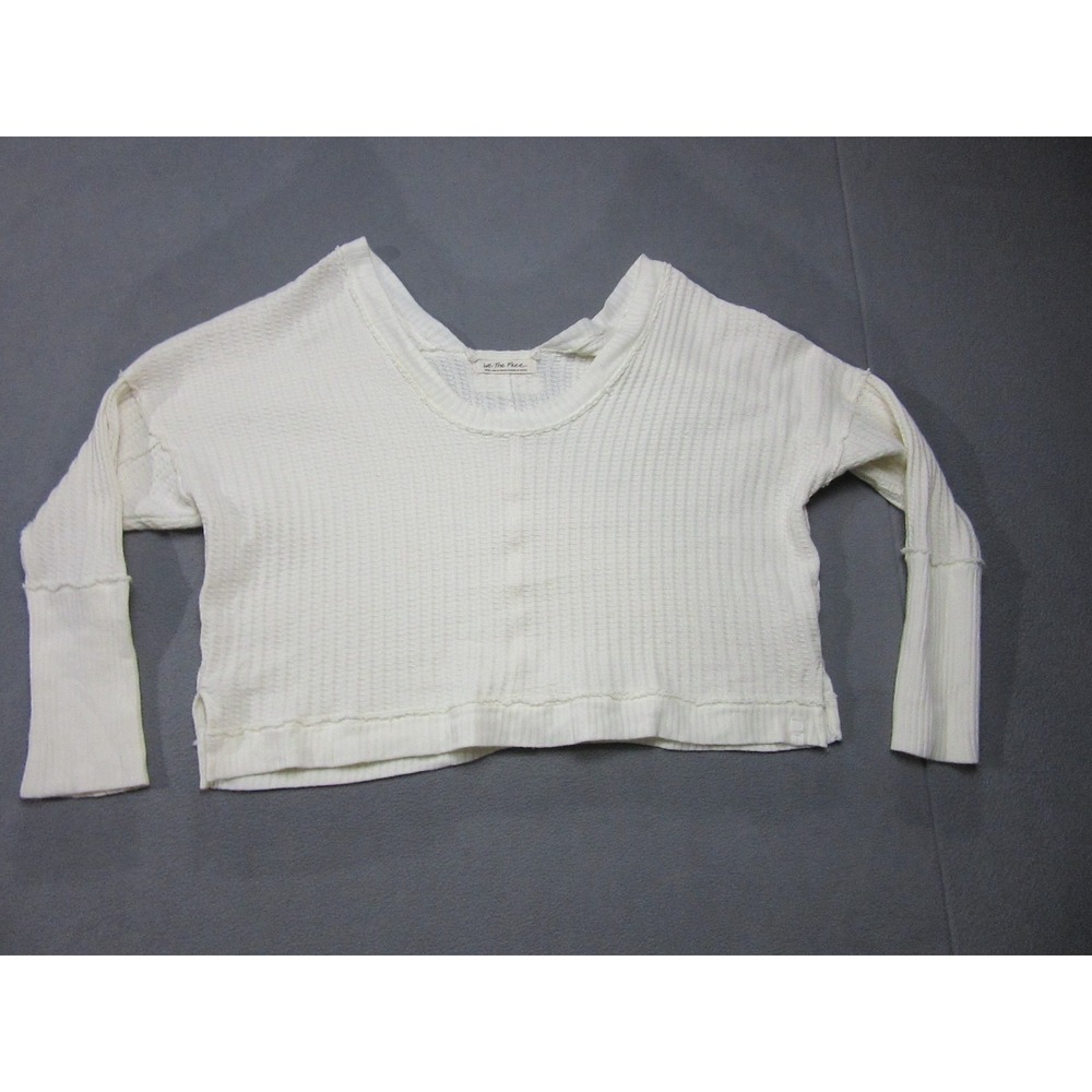 We The Free People Sweater Womens Small Ivory White Cropped Waffle Knit Oversize